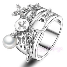 2015 New Arrival  Fashion Key Ring pear and Lock adorns antique silver rings cuff for female women engagement  and wedding R422