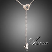 Heart Linked To Heart 18K Rose Gold Plated SWA ELEMENTS Austrian Crystal Jewelry Pendant Necklace FREE SHIPPING!(Azora TN0082)