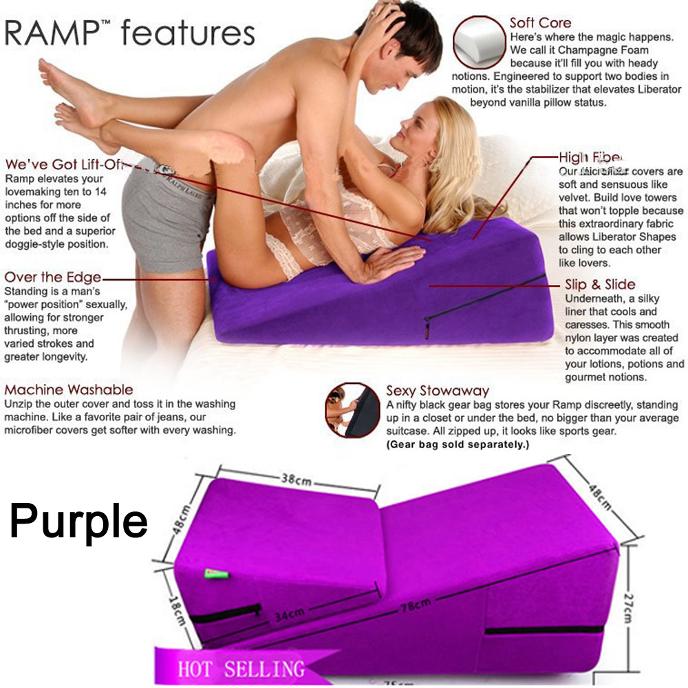 Purple Color Sex Bed Wedge 2 piece Triangle Sponge Pad Adult Pillows Sex Cu...