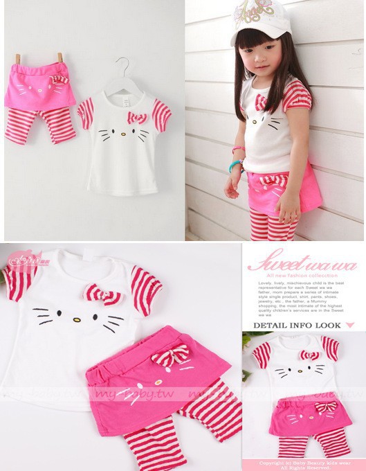 2014 new fashion boy and girl Katie wear short-sleeved summer clothing t shirt + pants suit