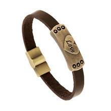 Punk Retro Male Cool Leather Love Heart Bracelet Biker Mens Steampunk Leather Jewellery CC10907