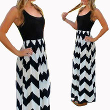 Black White Stripped Sleeveless Long Maxi Dress