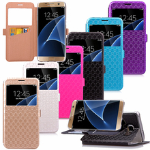 For Galaxy S7 edge window case Ling font b plaid b font Wallet PU Leather Folio