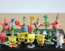 13pcs/lot Classic Pop Sponge Bob Anime Figure SpongeBob PVC Action Figures Cute Toys For Children Retail Free shipping