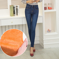 Winter long warm thick velvet skinny jeans for woman plus size blue demin trousers skinny ladies