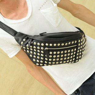 2015 Ver 2 New Men Pu Leather Korean Cover With Rivets Waist Pack Chest Packs Bag