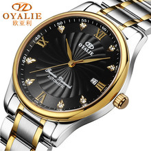 Oyalie superior marca viento mano reloj mecánico alta calidad de hombre se divierte el reloj de acero de tungsteno + correa de cuero Hour tabla 9714