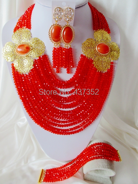 Splendid Red Nigerian Wedding African Beads Crystal Beads Jewelry Set 2014 NEW CPS-3026