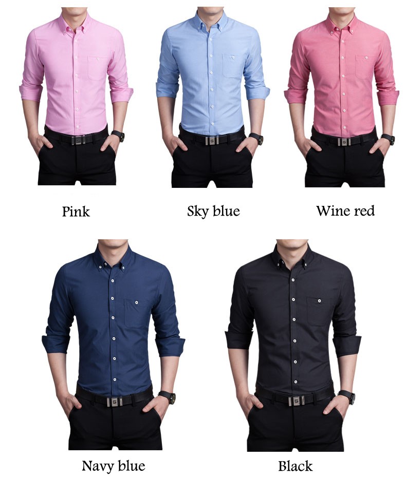 Men\'s Clothes Solid color Shirts Famous Brand Casual Long Sleeve Shirt Male Business Formal Dress shirts Masculina social Camisa 2