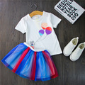 2016 new t shirt Skirt baby kids suits 2 pcs fashion girls clothing sets rainbow children