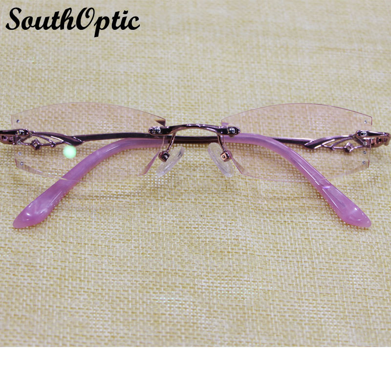 Diamond Triming Rimless Phantom Korea Rimless Optic Frame Female Women With 1.61 Asphereic Tinted HMC EMI UV400 Lens Eye Glasses