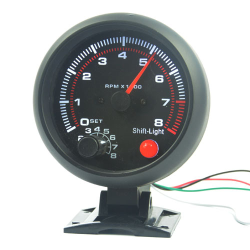 3 75 inch Black white shell light LED Tachometer gauge RPM car 0 8000 rpm free