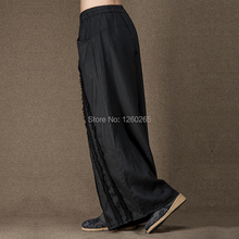 Jiqiuguer Original Brand Plus Size Elastic Waist 100 Linen Appliques Women Palazzo Pants 2015