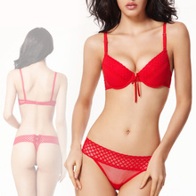 2015 New Arrival Sexy women Bra Set thong red lace Push-up Underwear Brassiere Lingerie Set