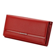 New Fashion Genuine Leather Women Wallet Solid Embossed Litchi Grain Hasp Wallets Ladies’ Long Clutches Coin Purse Card Holder