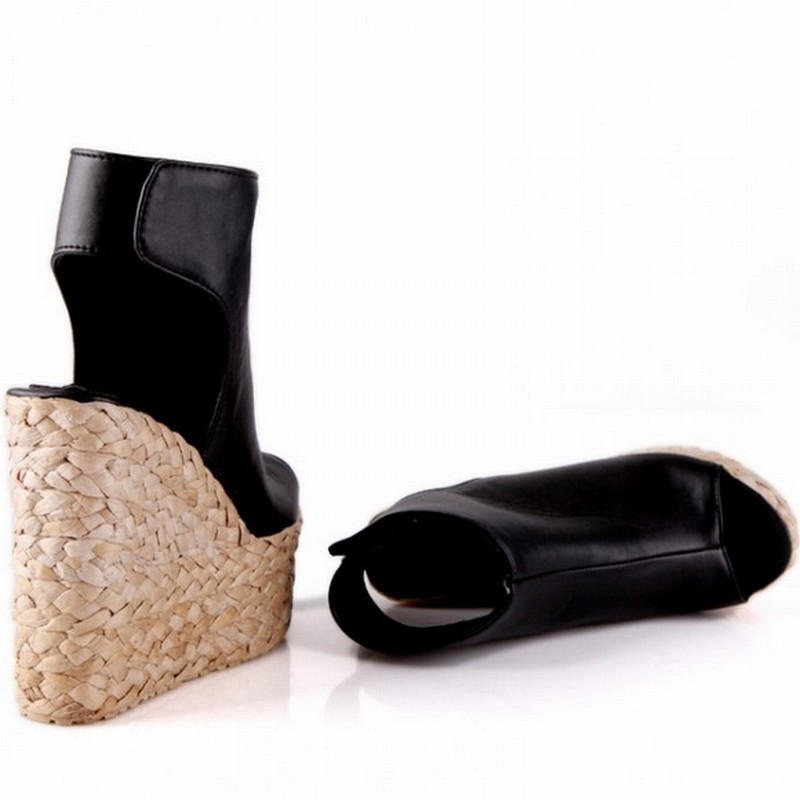 Bohemia Weaven Wedges High Heels Ankle Wrap Velcro Cutouts Gladiator
