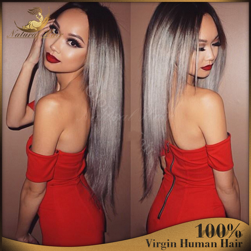 Grey Ombre Hair Wig Human Hair Straight Lace Front Wig Ombre Hu...