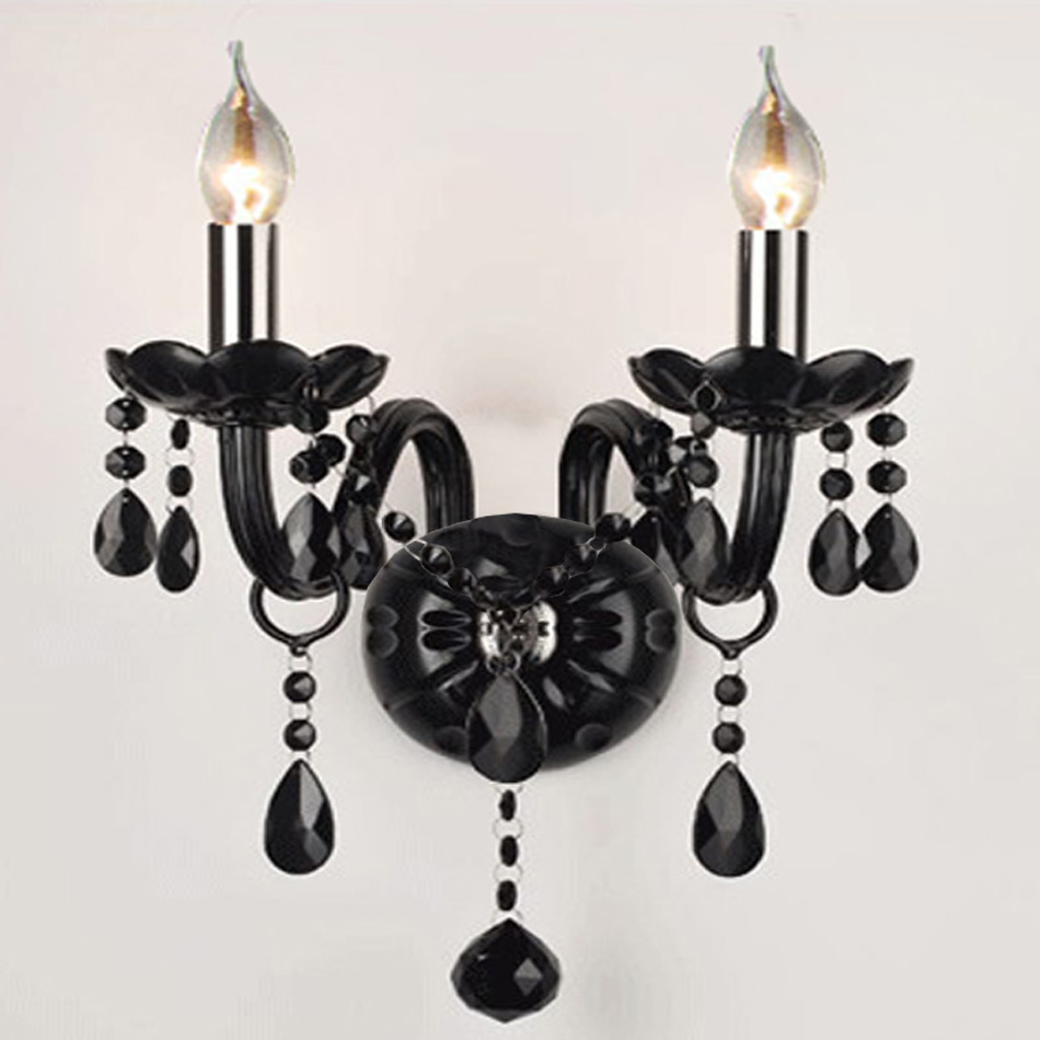 Modern Brief black candle crystal wall lamp bedroom bedside lamp double heads crystal wall ...