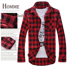 Men’s Plaid Shirts 2016 Fashion Long Sleeve Slim Fit Cotton Shirt Free Styles Man Clothes Mens Shirt!Asian size, not US/EU size