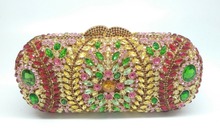 Luxury Crystal Evenings Bags Hollow Out Floral Appliques Metal Clutches Bridal Gold Wedding Handbags Cocktail Clutch Purse