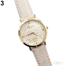 Women s Geneva Faux Leather Band Elegant Flower Casual Analog Quartz Wrist Watch 2MQK 48K8