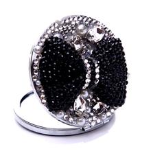 Crystal black bowknot pocket mirror portable double dual sides stainless steel frame cosmetic mirror makeup mirrors