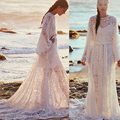 Long Sleeves Lace Beach Wedding Dresses Boho 2015 Vintage White Bohemian Plus Size High Neck Sheer