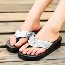 Hot Sale Flip Flops Sandales Summer Hot Women Platform Shoes Slippers Sequin Wedges Beach Women Platform Flip Flop Summer NX06