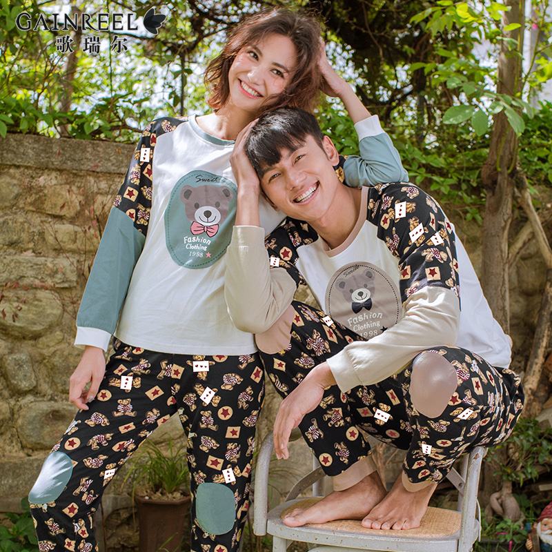 Spring song Riel cute cartoon couple cotton pajamas men and women casual long sleeved tracksuit suit