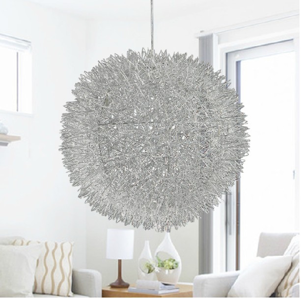 promotion contemporary light 40cm Aluminum Wire Ball Pendant Lamp Lighting Silver bedroom  lamp light G4 bulbs free shipping