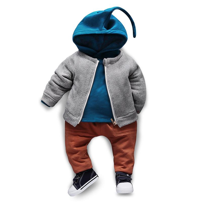 Free shipping 2015 winter Plus velvet baby boys  3pcs sets, child thermal sweatshirt +outerwear+ trousers