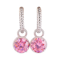 lingmei Wholesale Love Engagement Fsshion Round Cut Pink Topaz 925 Dangle Hook Silver Earrings Jewelry Women Party Free Shipping