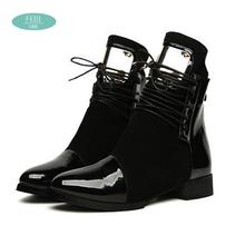 35-43 Women Boots Genuine Leather Flat Martin Ankle Boots Womens Motorcycle Boots Autumn Shoes Women Winter Patent leather Botas