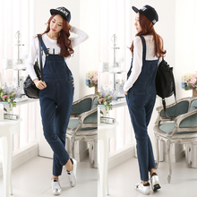 S1F108#8739 Spring and Autumn New Women Lovely Loose Jumpsuits Jeans Female Washed Bleached Ripped Denim Overalls