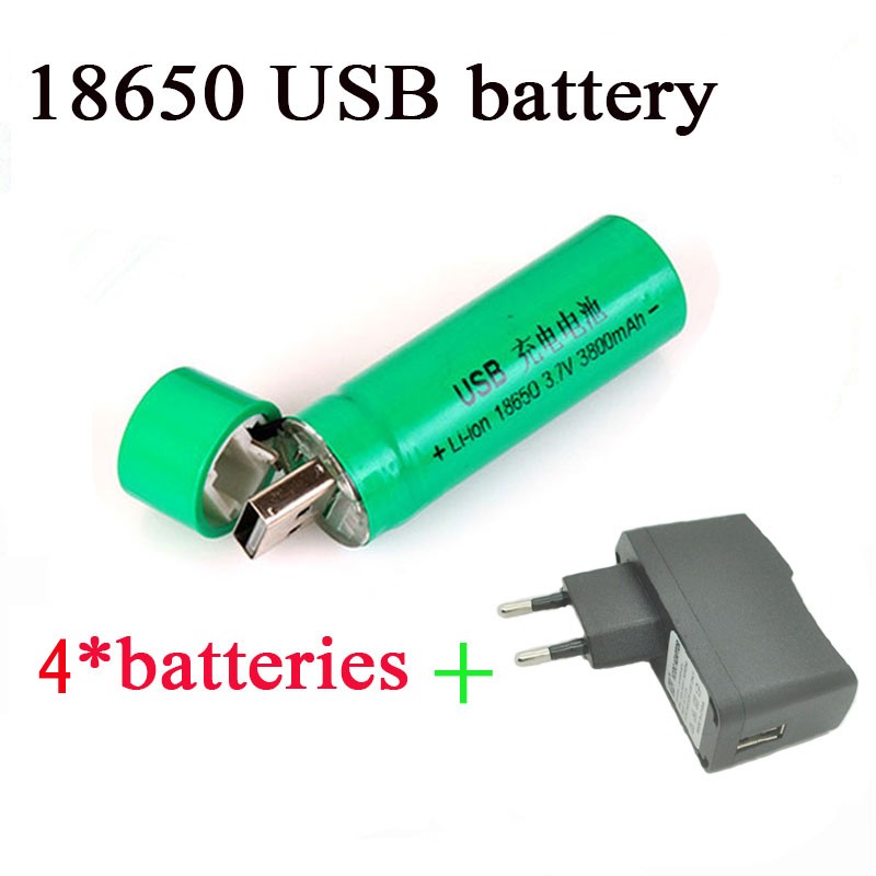 4pcs-USB-Rechargeable-18650-Battery-3-7v-3800-mAh-batteries-one-USB-charger-for-Led-flashlight