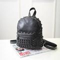 Trendy Patchwork Rivet studded Backpack 2016 Fashion New High Quality Sheepskin Bag Women Solid Color Designer