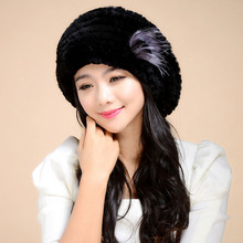 Russian Women Winter Knit Fur Beret Real Rex Rabbit Fur Berets Natural Rabbit Fur Berets Real