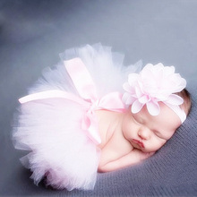 1 Set Baby Girl Newborn Baby Beautiful Flower Headband + Cute Tutu Skirt Photo Photography Costume Prop New 2016