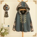 New Shelves In Autumn Women Jacket Hooded Casual Fashion Mori Girl Coat Outwear Ethnic Printing Embroidery