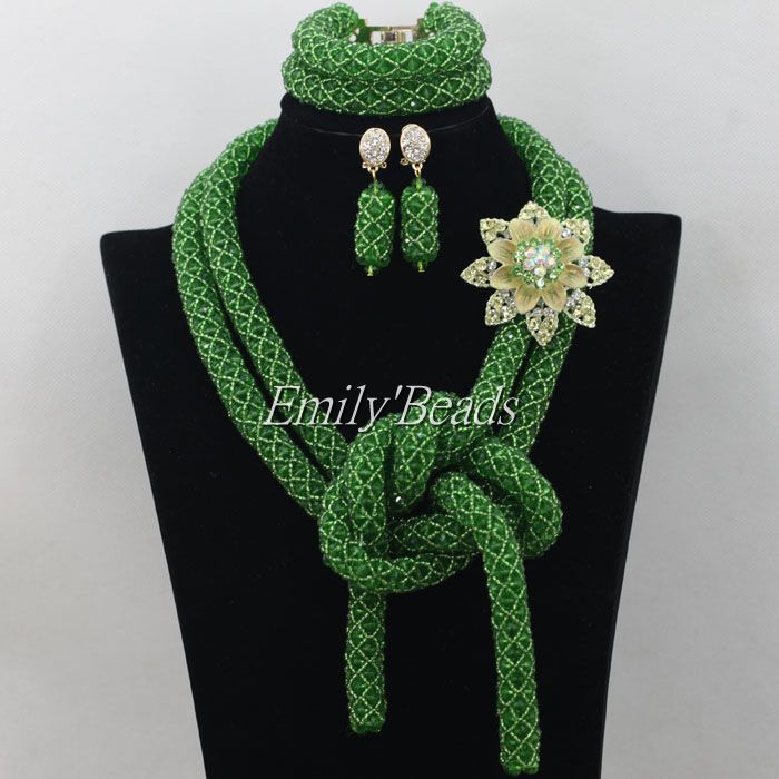 Glamorous Nigerian Green Crystal Beads Jewelry Set Wedding/Party African Beads Bridal Jewelry Set Free Shipping AMJ826