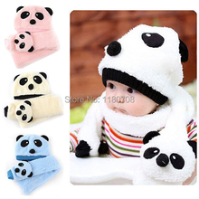 Winter Baby Girl Boy Warm Cute Panda style Hat Cap Beanie Scarf Set 4 Colors