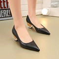 2017 New Ladies Real Leather Pointed Toe Spike Low Heels Wedding Shoes High Quality Women Fashion