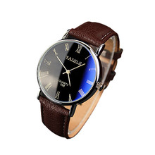 Factory price Luxury Fashion Faux Leather Men Blue Ray Glass Quartz Analog Watches Casua Cool Watch
