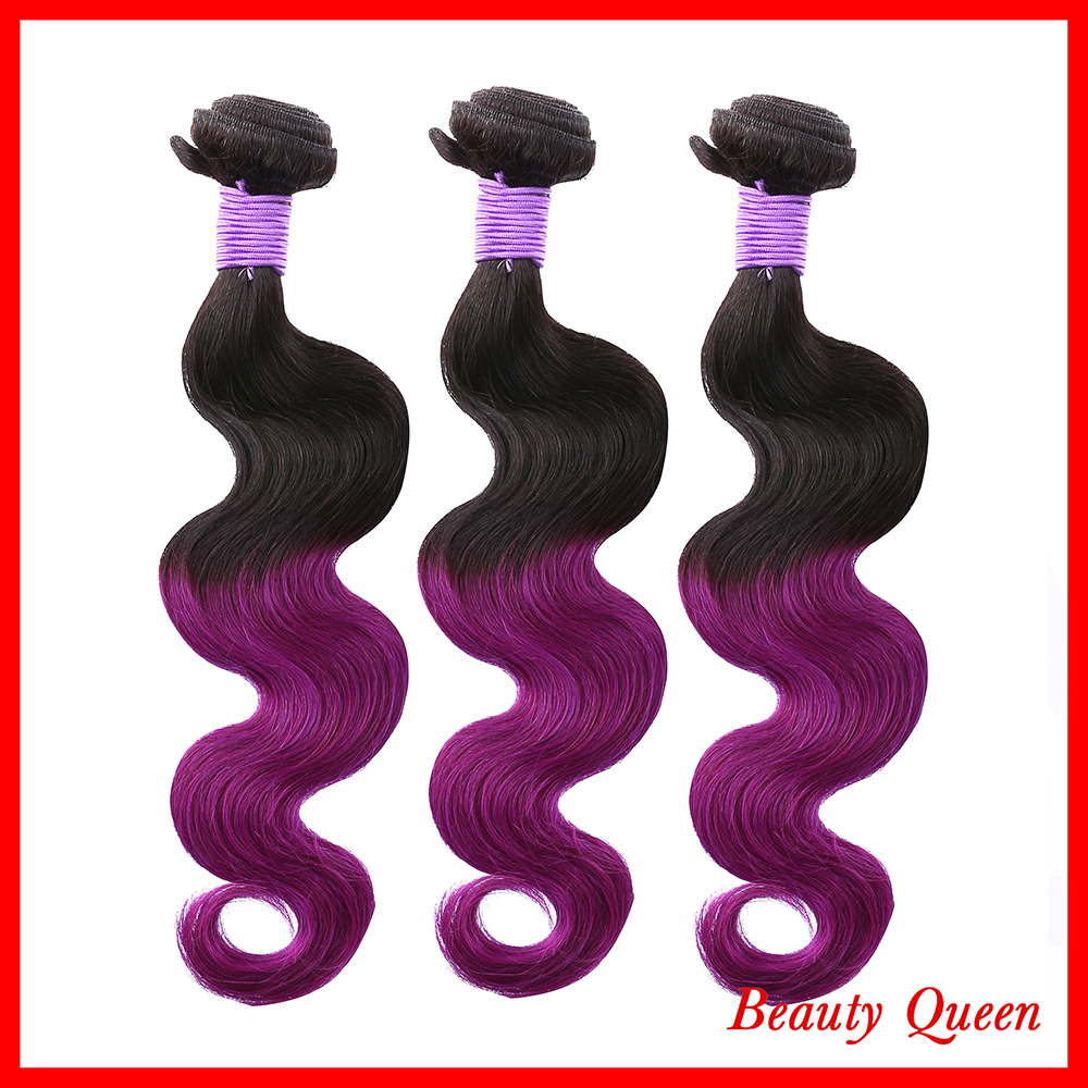 7A Queen Hair Products Brazilian Ombre Body Wave Virgin Hair Two Tone 1B/purple 3pcs 12