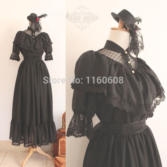 Customizable Hot Sale Black Vintage Lace Gothic Victorian Dress