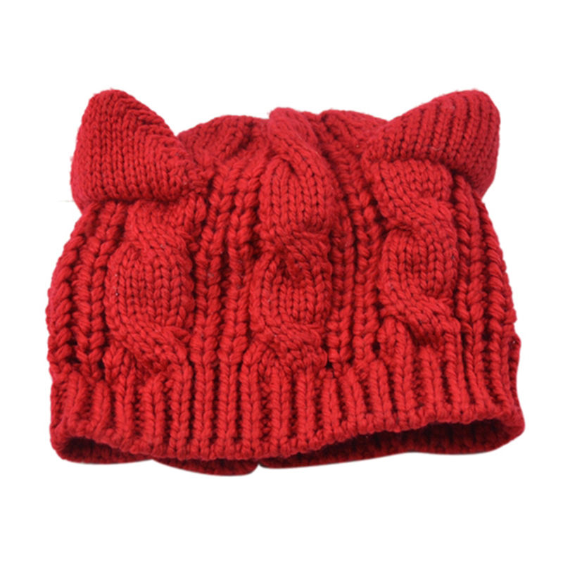 Winter Knit Beanies Crochet Braided Cat Ears Beret Women ...