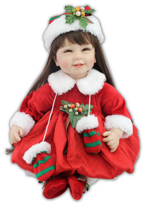 22' Christmas Baby-reborn girl doll handmade doll soft silicone vinyl fashion  lifelike boneca reborn baby toys for girl gift
