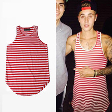 Hip Hop Gym Striped Man Singlet Justin Bieber Men Long Tank Tops Street Bottoming Sleeveless T Shirt Vest Undershirt 9 colors