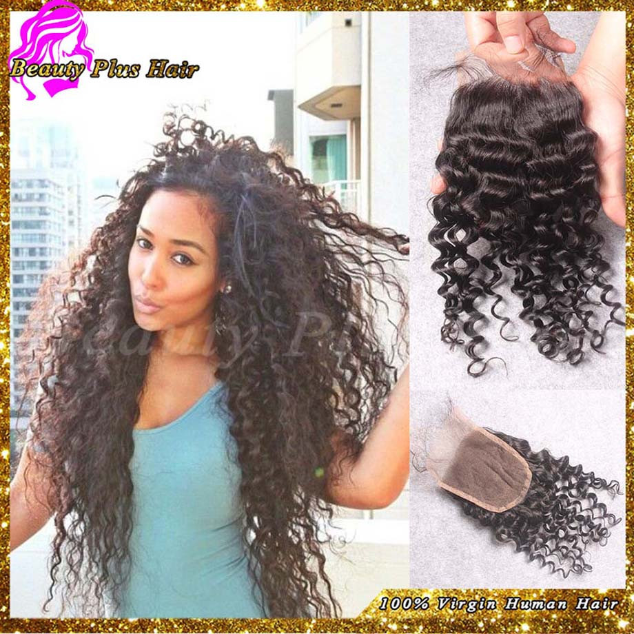 Free Part Brazilian Deep Curly Lace Closure Bleached Knots Cheap Human Hair Brazilian Curly Closure Middle 3 Way Part Closures