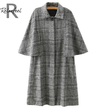 Relaxfeel Women’s Grey Lapel Tartan Plaid Cloak Woolen Coats